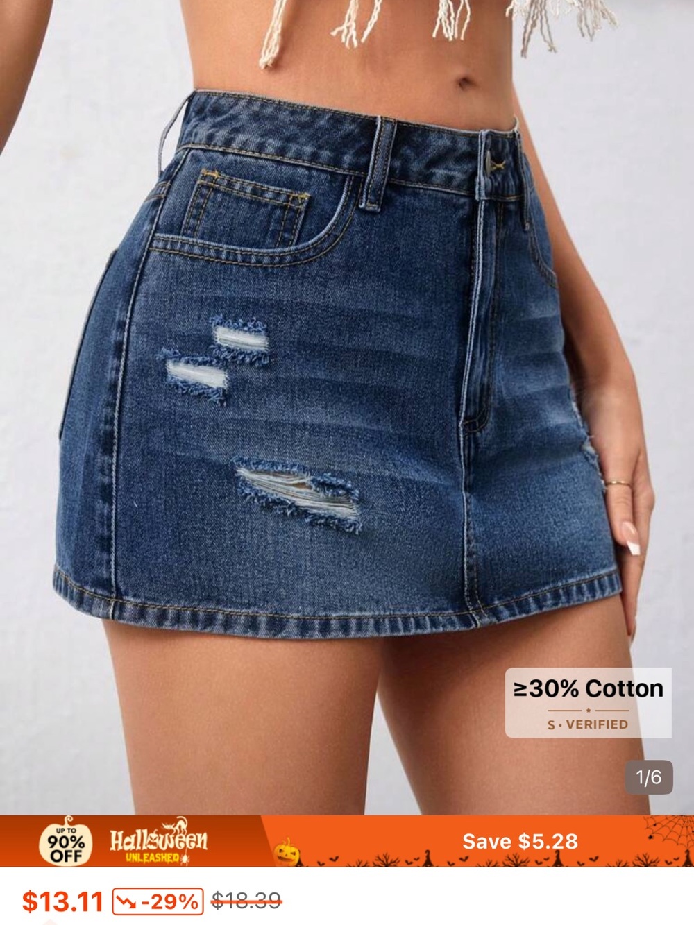 SHEIN Blue Distressed Denim Mini Skirt